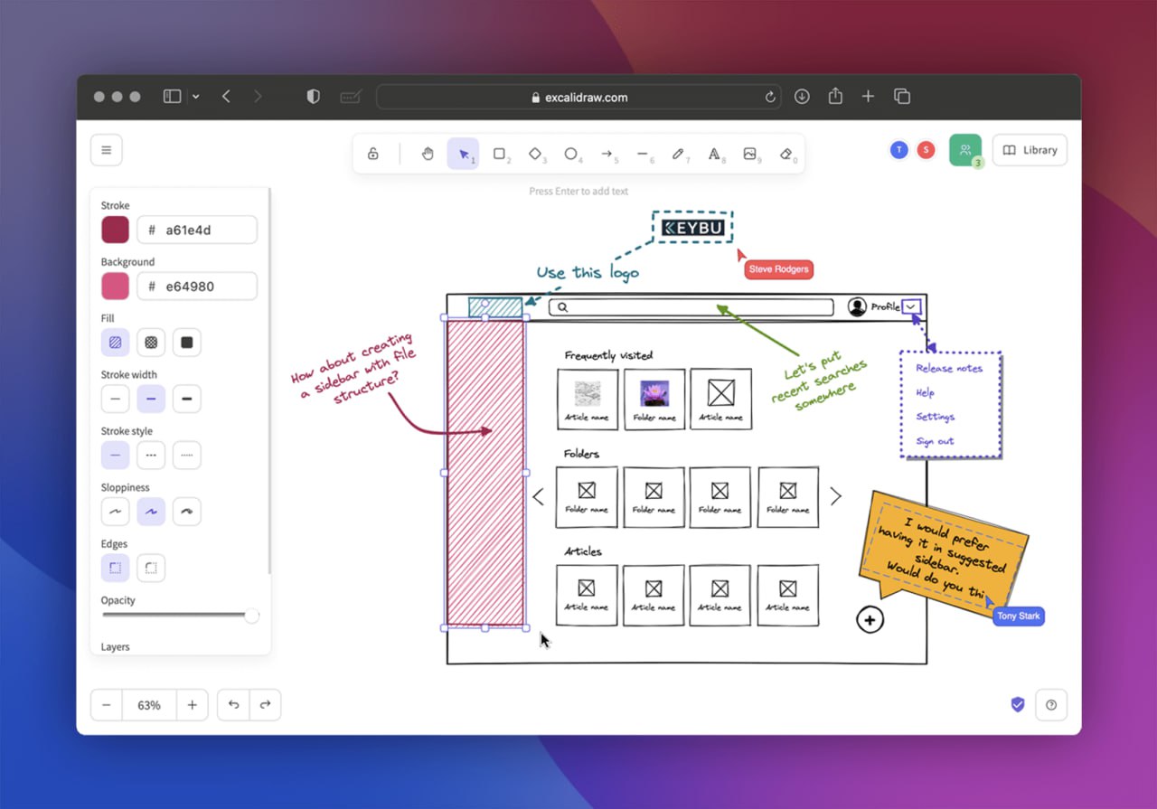 excalidraw：一款完全免费、开源的基于无限画布的白板 Web 应用