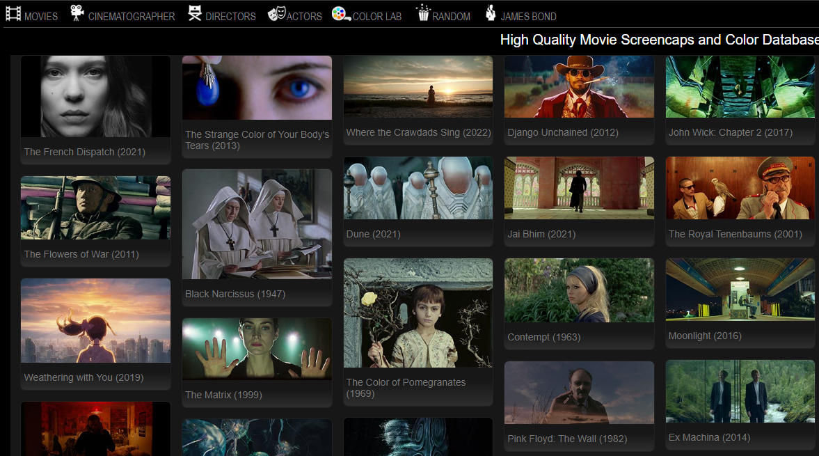 Screenmusings：高质量电影屏幕截图和电影颜色数据库