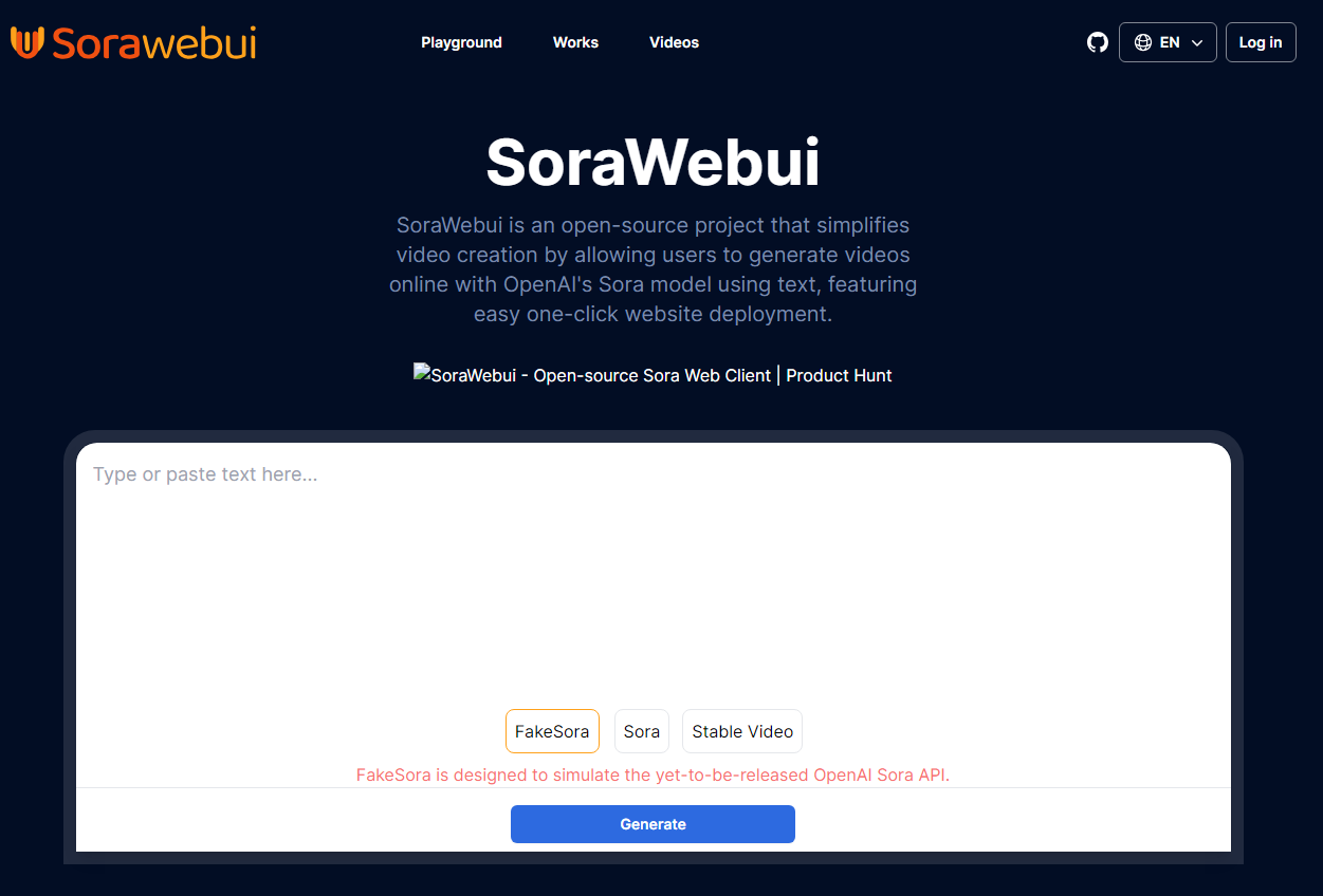 SoraWebui：开源Sora Web客户端文本在线生成视频