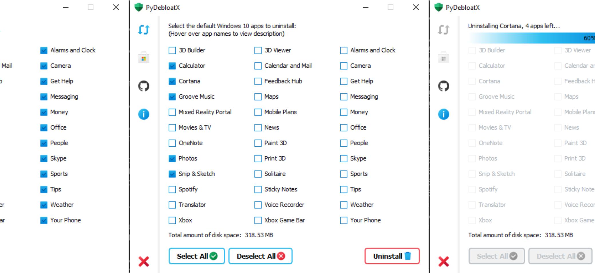 PyDebloatX 卸载 Windows 10 默认程序工具