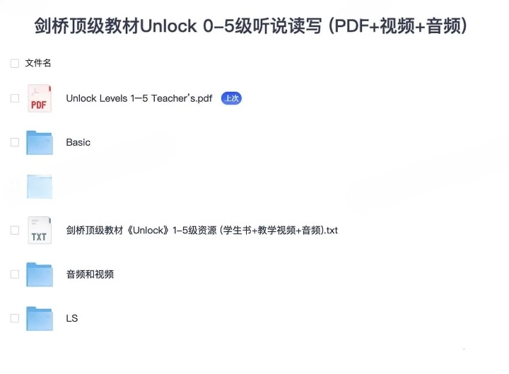 剑桥顶级教材 Unlock 0- 5 级听说读写 (PDF+ 视频 + 音频)