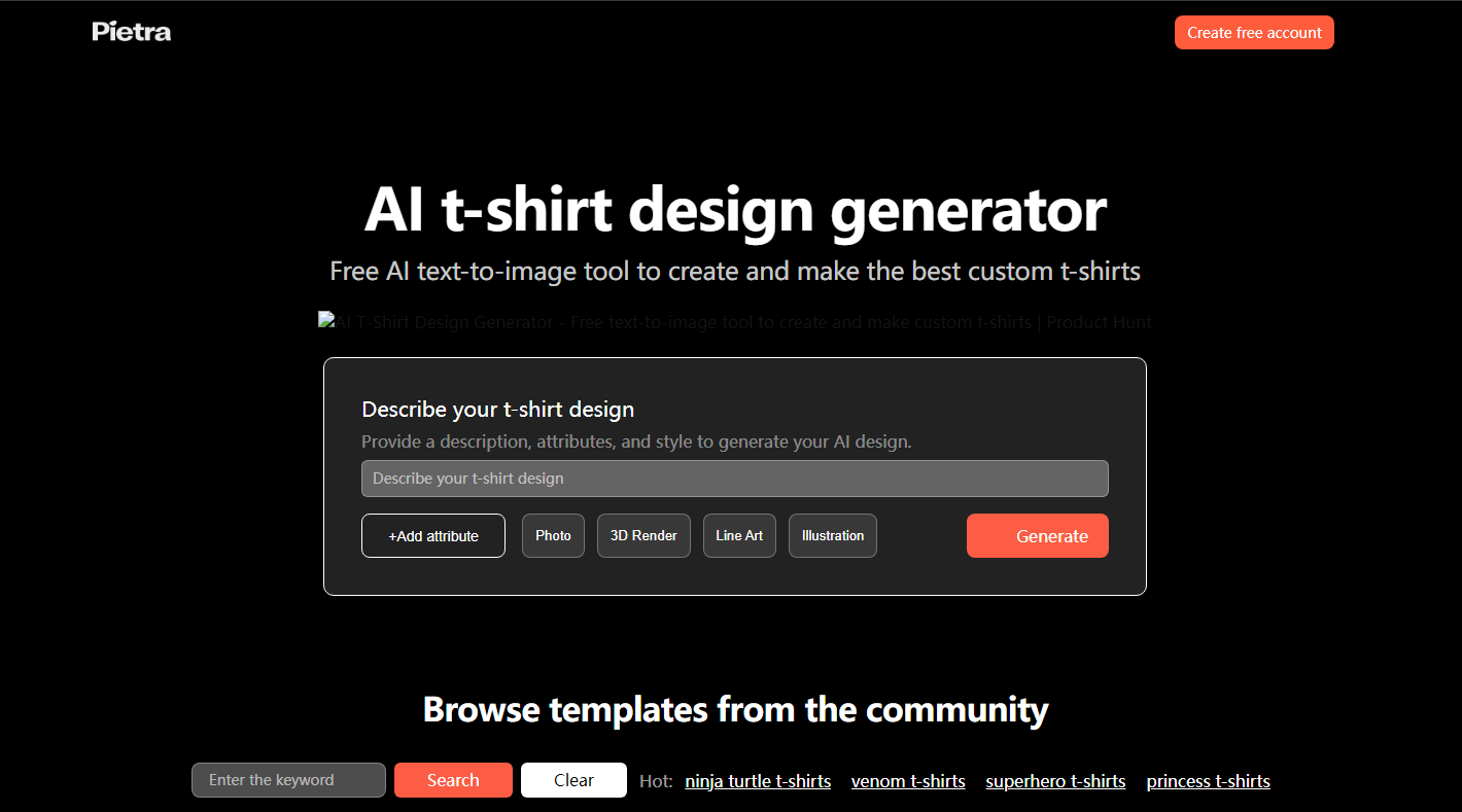 AI T-Shirt Design Generator：AI T 恤设计生成器