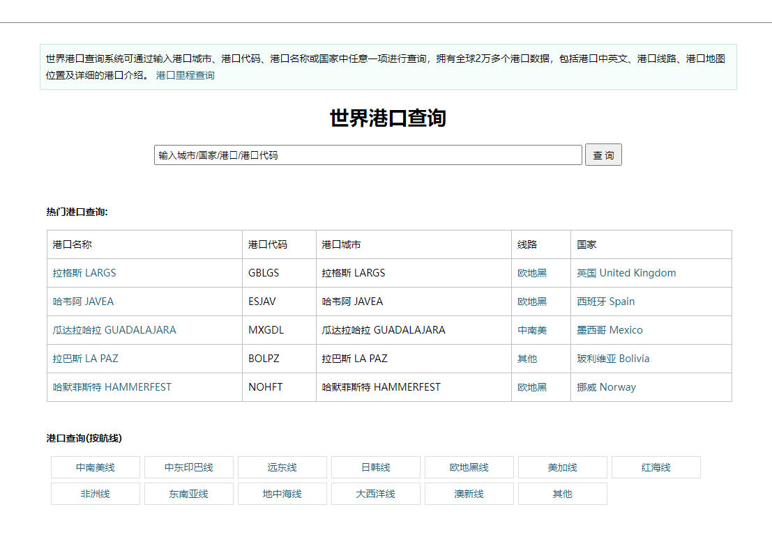 世界港口查询：全球港口代码查询工具