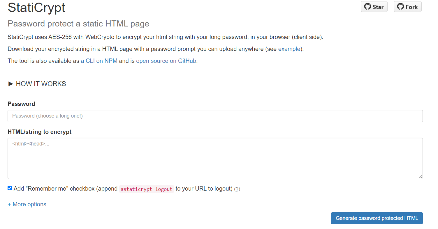 StatiCrypt：为静态 HTML 页面加密的工具