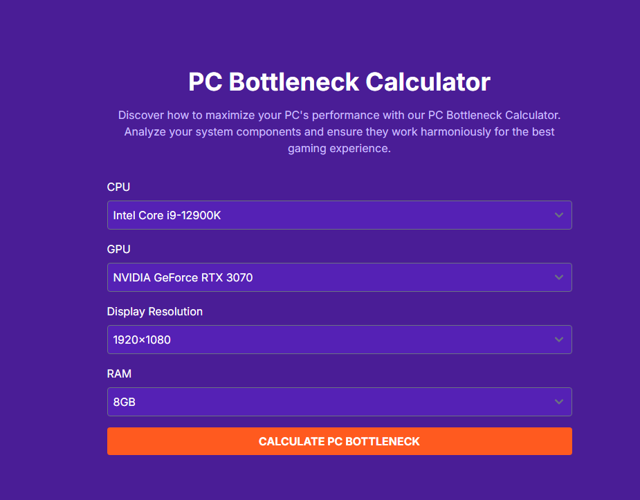 PC Bottleneck Calculator：计算机硬件性能评分器