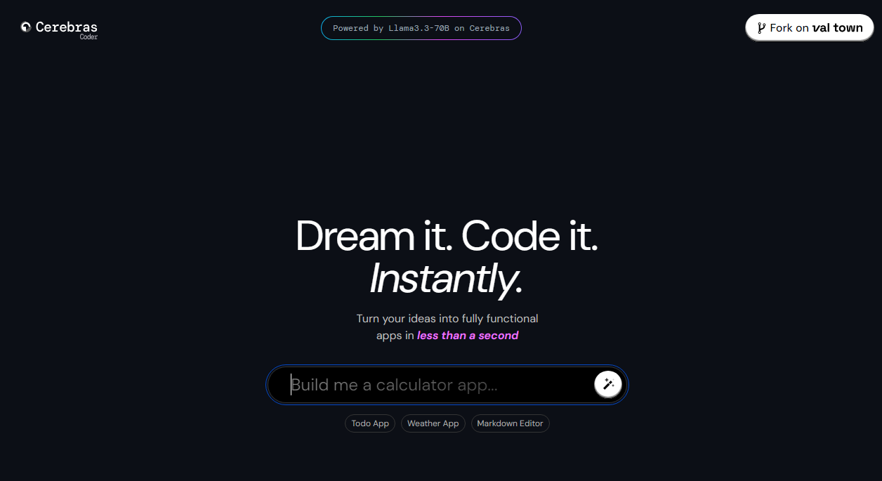 CerebrasCoder：开源 AI 网站搭建工具，一句话就能生成一个网站应用